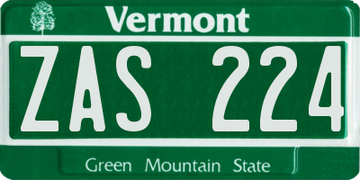 VT license plate ZAS224
