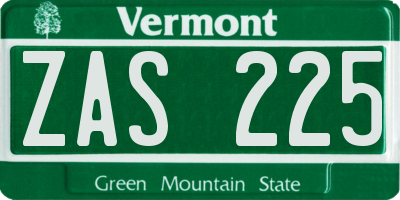 VT license plate ZAS225