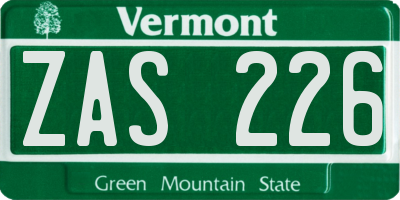 VT license plate ZAS226