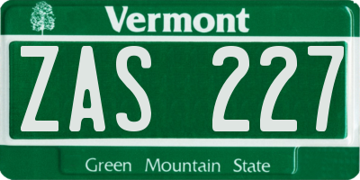 VT license plate ZAS227