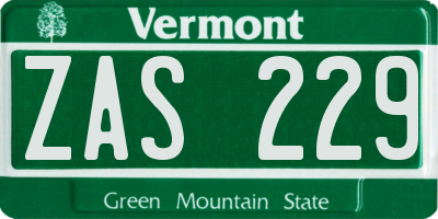 VT license plate ZAS229