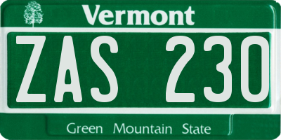 VT license plate ZAS230
