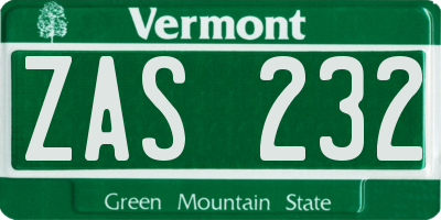 VT license plate ZAS232