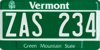 VT license plate ZAS234