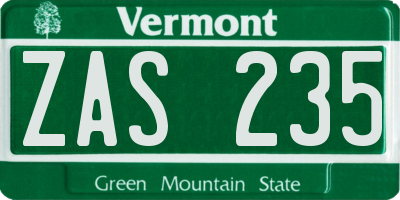 VT license plate ZAS235
