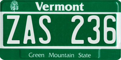 VT license plate ZAS236