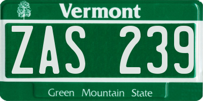 VT license plate ZAS239