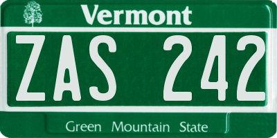 VT license plate ZAS242