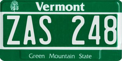 VT license plate ZAS248