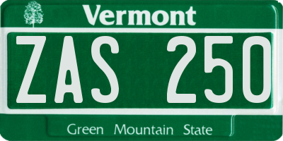 VT license plate ZAS250