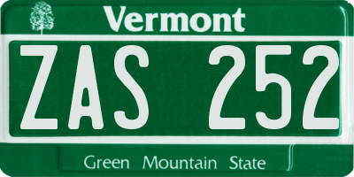 VT license plate ZAS252