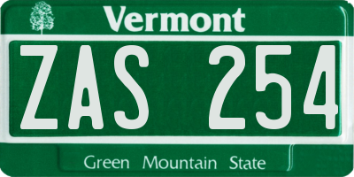 VT license plate ZAS254