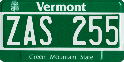 VT license plate ZAS255