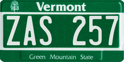 VT license plate ZAS257