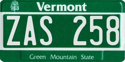 VT license plate ZAS258
