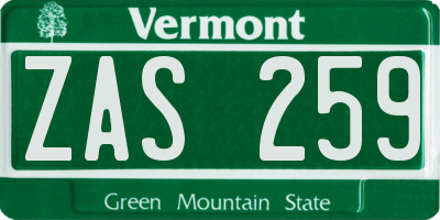VT license plate ZAS259