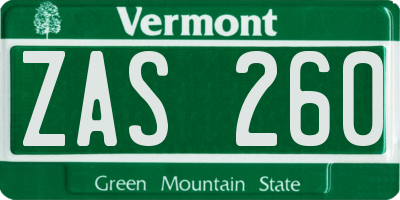 VT license plate ZAS260