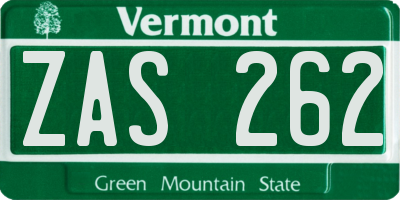 VT license plate ZAS262