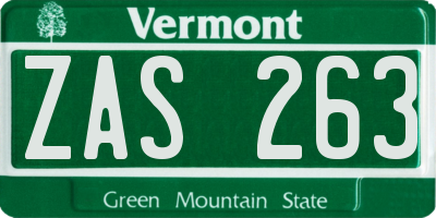 VT license plate ZAS263