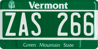 VT license plate ZAS266