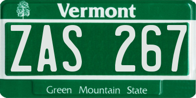 VT license plate ZAS267