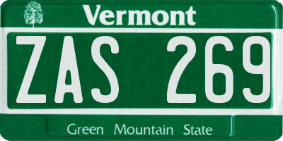 VT license plate ZAS269