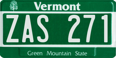 VT license plate ZAS271