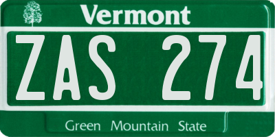 VT license plate ZAS274