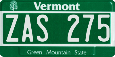 VT license plate ZAS275