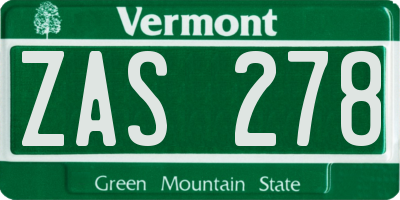 VT license plate ZAS278