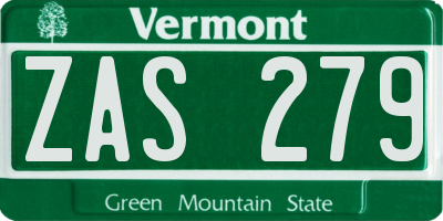 VT license plate ZAS279