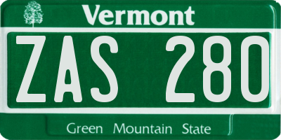 VT license plate ZAS280