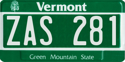VT license plate ZAS281