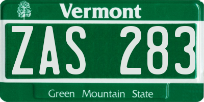 VT license plate ZAS283