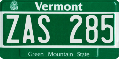 VT license plate ZAS285