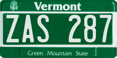 VT license plate ZAS287