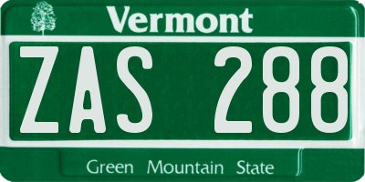VT license plate ZAS288