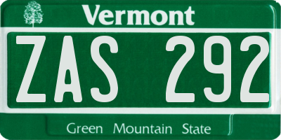 VT license plate ZAS292