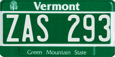 VT license plate ZAS293