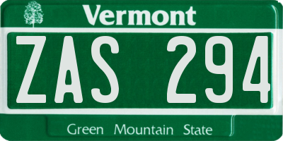VT license plate ZAS294