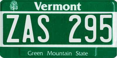 VT license plate ZAS295