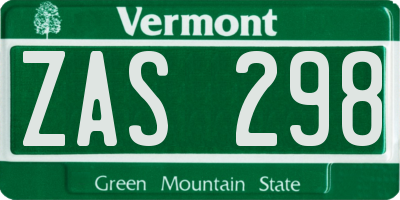 VT license plate ZAS298