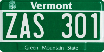 VT license plate ZAS301