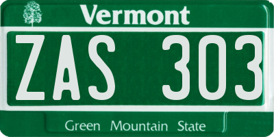 VT license plate ZAS303