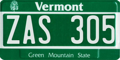 VT license plate ZAS305
