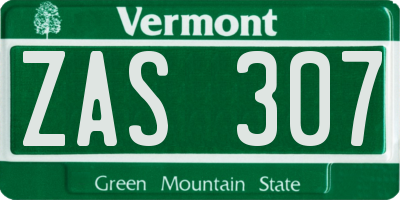 VT license plate ZAS307
