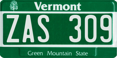 VT license plate ZAS309