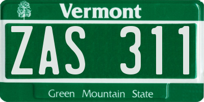 VT license plate ZAS311