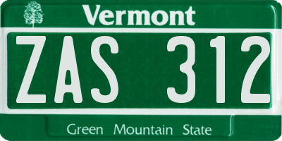 VT license plate ZAS312