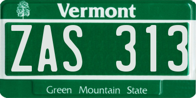 VT license plate ZAS313